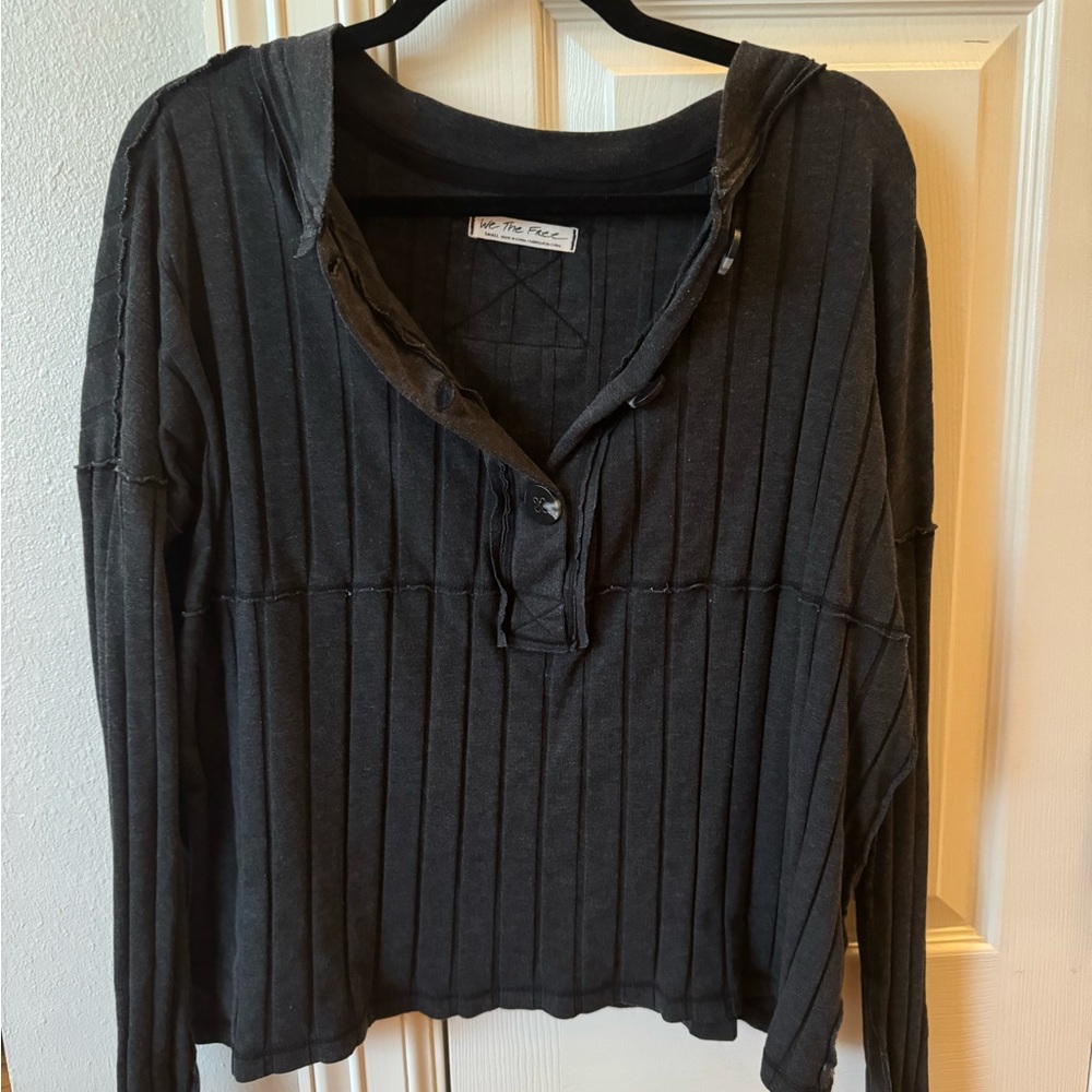 Free People Black Ribbed Topped